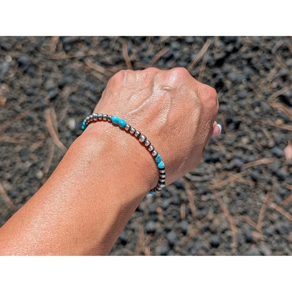 Navajo Style‎ Bracelet Hand-Strung Turquoise Native American Jewelry 7.75 **